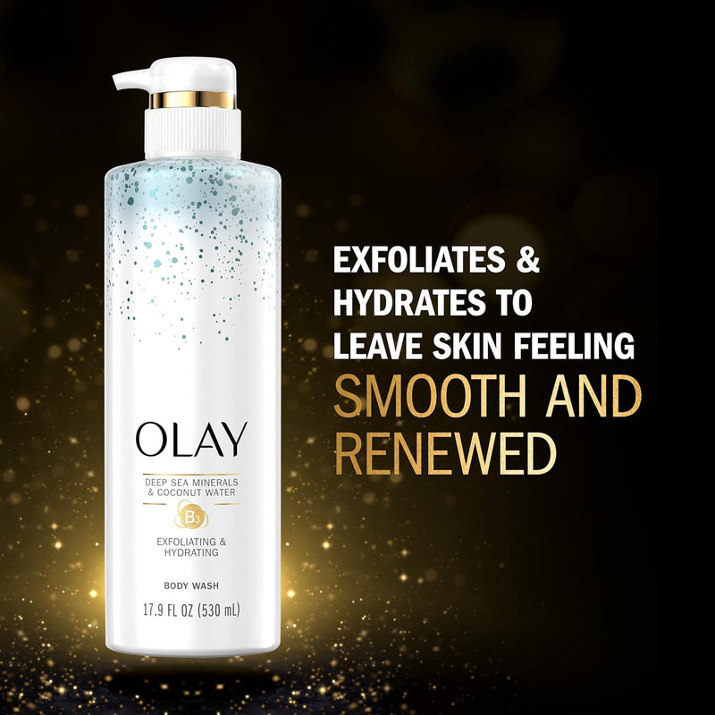 Olay Exfoliating & Hydrating Body Wash With Deep Sea Minerals Coconut Water and Vitamin B3 20 fl oz (Pack of 4) Infinity Warehouse