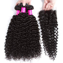 Brazilian Kinky Curly Bundles with Closure（22 24 26+20）10A Virgin Human Hair Bundles with Closure Remy Curly Hair 3 Bundles with Lace Closure Free Part Jerry Curl Hair Bundles YOCYTU