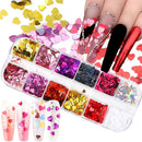 12 Colors Heart Holographic Nail Glitter Sequin Accessories Colorful 3D Nail Flakes Powder UV Gel Polish Acrylic Design for Women Girls Manicure Tips False Nails Supplies Kit Decorations KANGM