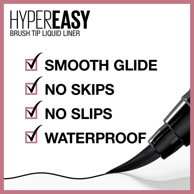 Maybelline Hyper Easy Liquid Pen No-Skip Eyeliner, Satin Finish, Waterproof Formula, Eye Liner Makeup, Pitch Black, 0.018 Fl; Oz Maybelline New York