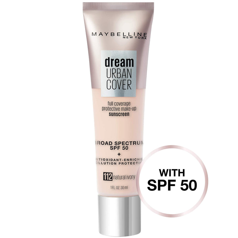 Maybelline Dream Urban Cover Flawless Coverage Foundation Makeup, SPF 50, Natural Ivory Maybelline New York
