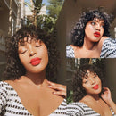 Water Wave Human Hair Wigs with Bangs 150% Density None Lace Front Wigs with Bangs Glueless Machine Made Wigs with Bangs for Black Women Natural Color YISEA Store