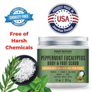 100% Natural Peppermint Eucalyptus Tea Tree Body & Foot Scrub - w/ Collagen & Stem cells, Best for Acne, Dandruff & Warts, Helps with Corns, Calluses, Athlete foot, Jock Itch & Body Odor (11 oz) First Botany