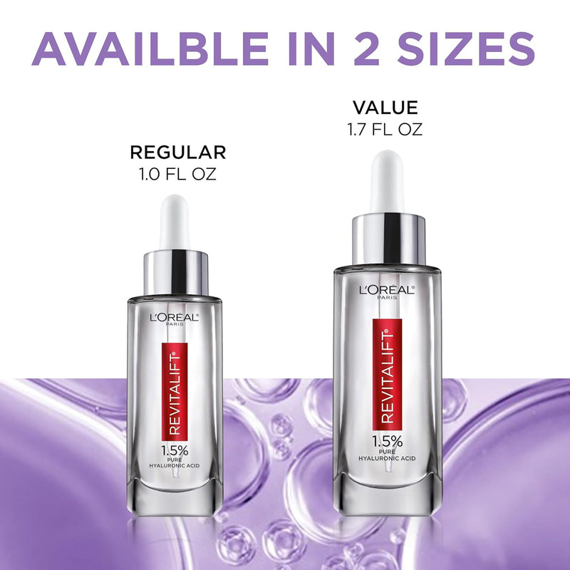 L'Oreal Paris Revitalift 1.5% Pure Hyaluronic Acid Face Serum, Hydrate & Reduce Wrinkles, Fragrance Free 1.7 oz Infinity Warehouse