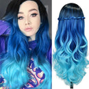 HANNE Long Body Wave Synthetic Wigs For Black and White Women Ombre Blue Heat Resistant Glueless Synthetic Hair Wavy Wigs Halloween Cosplay Party/Daily Full Wig (Ombre Blue) HANNE Store
