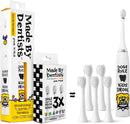 Made by Dentists Kids Electric Toothbrush - Rechargeable Vibrating Toothbrush with Timer, Includes 6 Replacement Heads, Gently Cleans Teeth, Kid & Toddlers Age 2+, Monster Infinity Warehouse