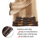 Clip in Remy Hair Extensions Human Hair for Women 20 inch Seamless Clip on Real Hair Highlighted Blonde Skin Weft Clip ins Thin 8pcs Standard Weft Long Straight Hairpieces for Full Head
