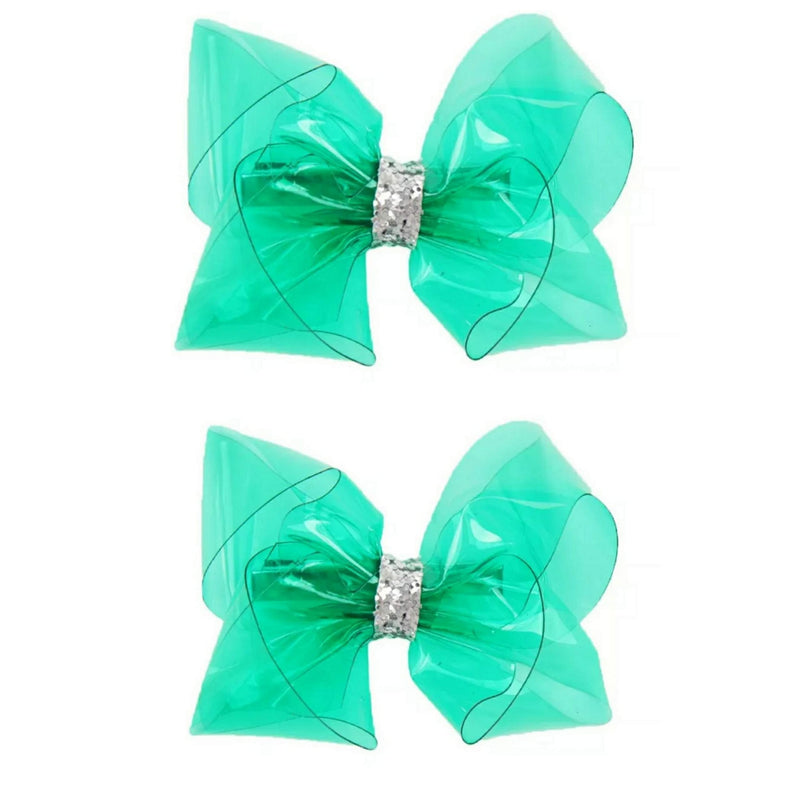 2Pcs Waterproof Jelly Hair Bow on Clip - Girls (B3 - 4" Green bow, 4 Inch Bow) J&J Boutiques