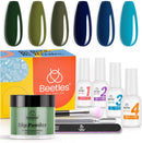 Beetles Winter Green Dip Powder Nail Starter Kit - Olive Green Avocado Dip Powder Set Navy Blue Dark Blue Turquoise with Dip Powder Gel Liquid Set Activator, Base, Top, Brush Saver with Gift Box beetles Gel Polish Store