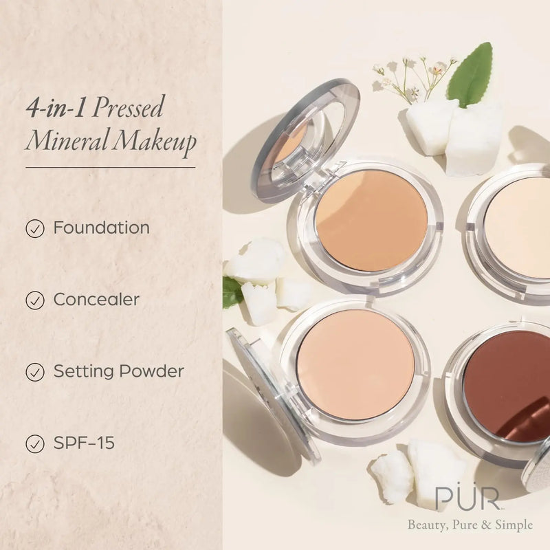 PÜR Beauty 4-in-1 Pressed Mineral Makeup SPF 15 Powder Foundation with Concealer & Finishing Powder- Medium to Full Coverage Foundation- Mineral-Based Powder- Cruelty-Free & Vegan Friendly Infinity Warehouse