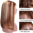 UNice Ombre Blonde 13x4 Lace Front Human Hair Bob Wig for Black Women Brazilian Remy Hair Brown Blonde Streaks Straight Lace Frontal Wig Pre Plucked with Baby Hair 150% Density (12 inch) UNICE Store
