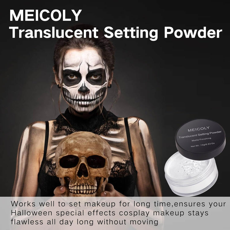 MEICOLY Talc-Free Setting Powder with Sifter,Long Lasting Loose Face Powder,Translucent Powder Colorset Powder,Matte Finishing White Face Paint Setting Powder for Halloween SFX Makeup,Oil Control Infinity Warehouse
