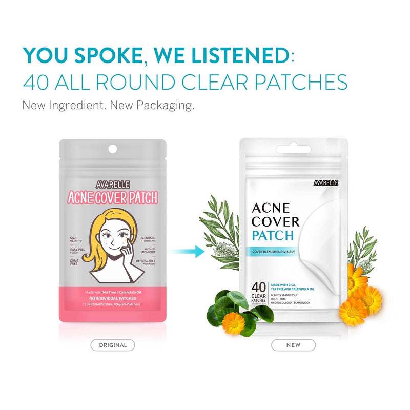 Avarelle Pimple Patches (40 Count) Hydrocolloid Acne Patches, Acne Spot Treatment for Blemishes and Zit with Tea Tree Oil, Calendula Oil and Cica Oil for Face, Vegan, Cruelty Free Certified (40 PATCHES) AVARELLE