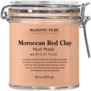 MAJESTIC PURE Moroccan Red Clay Facial Mud Mask with British Rose - Natural Skin Care Mask for Pore Cleansing and Dull & Sensitive Skin - Fights Acne and Blackheads - 10 oz MAJESTIC PURE