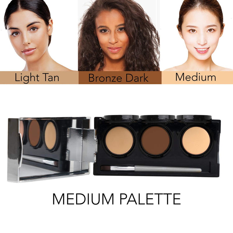 Full Coverage Concealer Palette, Waterproof Concealer Cream, 3 Colors + Brush, by Dermaflage Dermaflage