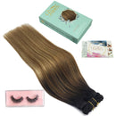 Doores Hair Extensions Clip in Human Hair Ombre Natural Black to Chestnut Brown and Honey Blonde Remy Clip in Human Hair Extensions Straight 120g 7pcs 20 Inch Doores