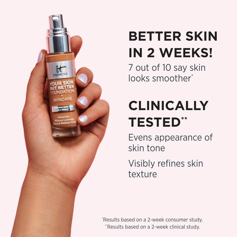 IT Cosmetics Your Skin But Better Foundation + Skincare, Deep Neutral 58 - Hydrating Coverage - Minimizes Pores & Imperfections, Natural Radiant Finish - With Hyaluronic Acid - 1.0 fl oz It Cosmetics