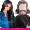 UNice Straight Silk Base Fake Scalp Human Hair Closure Wigs for Black Women, Brazilian Virgin Hair Middle Part Lace Closure Wig Pre Plucked with Baby Hair 150% Density 22inch UNICE Store