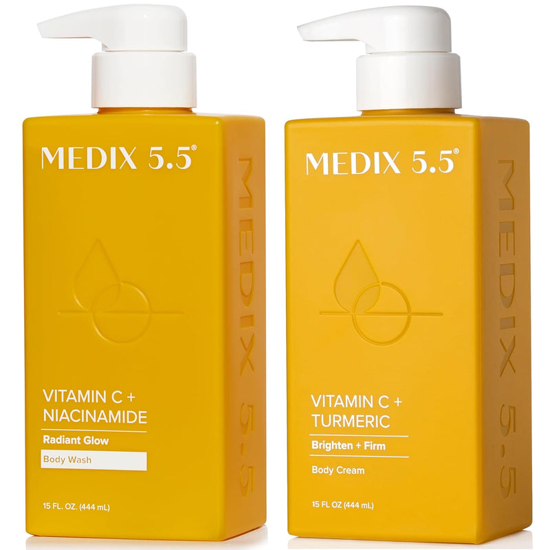 MEDIX Vitamin C Body Wash + Retinol Body Lotion Crepey Skin Moisturizer 2PC Set | Anti Aging Retinol Body Cream + Gel Body Cleanser Skincare Set For Women, Men, & Firmer Looking Skin, 2PC Infinity Warehouse