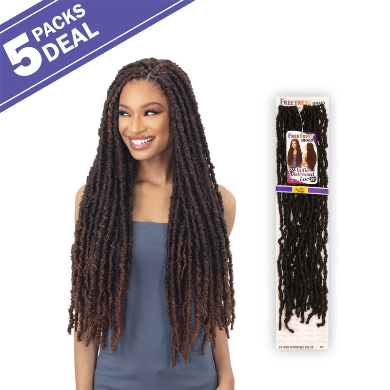 FreeTress Crochet Braids 2X Indie Distressed Loc 26" (5-pack, T27) Freetress Braids