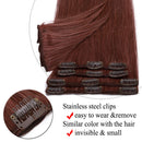 Benehair Clip in Remy Hair Extensions Human Hair Dark Auburn for Women 22 inch Seamless Clip on Real Hair Skin Weft Clip ins Thin 8pcs Standard Weft Long Straight Hairpieces for Full Head