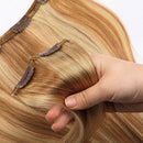 Double Weft 100% Remy Human Hair Clip in Extensions #18/613 10''-22'' Full Head Thick Thickened Short Soft Silky Straight 8pcs 18clips(20"/20 inch 150g,#12/613 Light Brown mix Bleach Blonde)