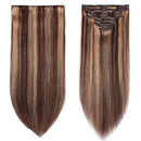 S-noilite Clip in Human Hair Extensions Balayage 100% Real Remy Thick True Double Weft Full Head 8 Pieces 18 Clips Straight Silky (12Inch - 115g,Medium Brown/Dark Blonde (