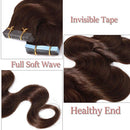 Wavy Tape in Hair Extensions 100% Human Hair Body Wave 18 inch Medium Brown Long Soft Remy Hair Skin Weft Seamless Invisible Double Side Tape 20pcs/50g