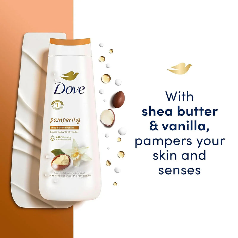 Dove Body Wash Deep Moisture, Sensitive Skin, Cucumber and Green Tea, and Shea Butter & Vanilla Collection 4 Count Skin Cleanser with 24hr Renewing MicroMoisture 20 oz Infinity Warehouse