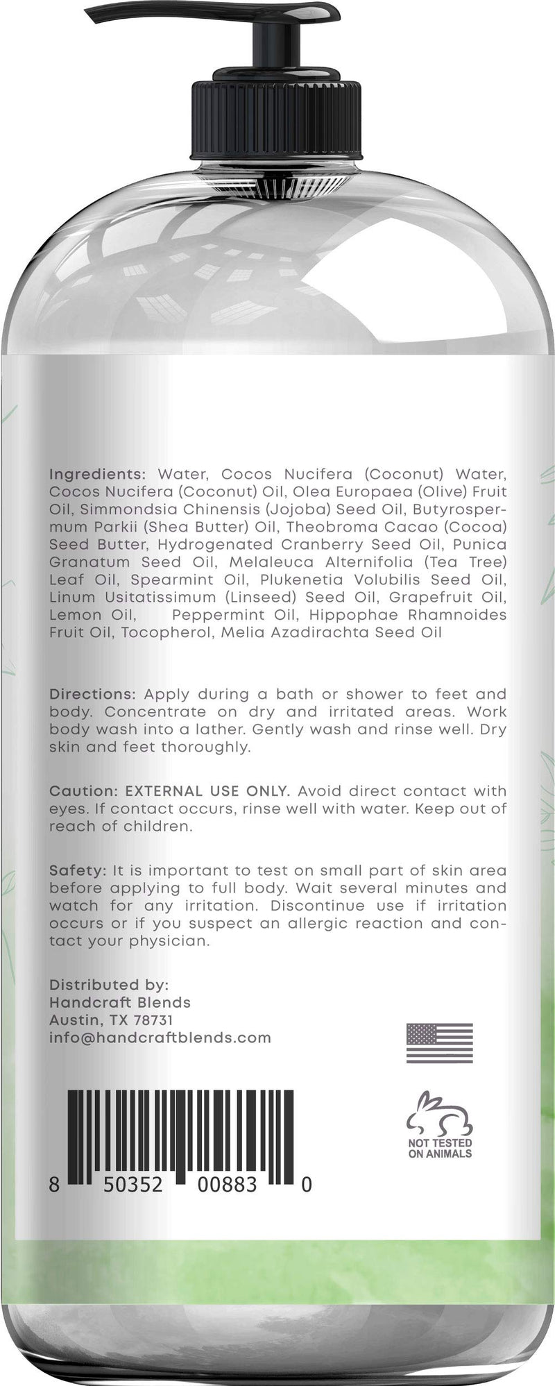 Handcraft Tea Tree Mint Body Wash 16 oz - Extra Strength Body Wash For Athletes Foot, Nail Fungus, Itchy Skin, Jock Itch, Acne and Eczema - Tea Tree Mint Body Wash For Men & Women Handcraft Blends