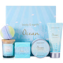 Spa Gifts for Women, Bath and Body Set with Ocean Scented Spa Gifts Box for Her,Includes Scented Candle, Body Butter, Hand Cream, Bath Bar and Bomb,5 Pcs Bath Set, Valentines Gifts Set for Women BODY & EARTH
