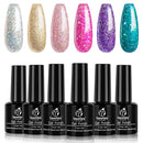Beetles Boujee Glitter Gel Polish Set, 6 Pcs Pink Silver Gel Nail Polish Kit Glitter Purple Green Gold Nail Polish Gel Kit Art Design Gift Box, Soak Off LED Gel Nail Lamp Cured, 7.3 ml Each Bottle beetles Gel Polish Store
