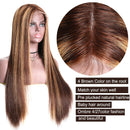 UNice Ombre Highlight Lace Front Human Hair Wig Brown Blonde Mixed Color, Brazilian Remy Straight Hair 13x4 Lace Frontal Wig Pre Plucked with Baby Hair for Women 150% Density (20inch) UNICE Store