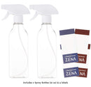 Zena Empty Clear Spray Bottle 16 oz. Great for Cleaning Solution, Essential Oils, Gardening, Hair Care. Adjustable Heads from Mist to Stream. Includes 4 beautiful labels (Pack of 2 / Cuboid) Zena