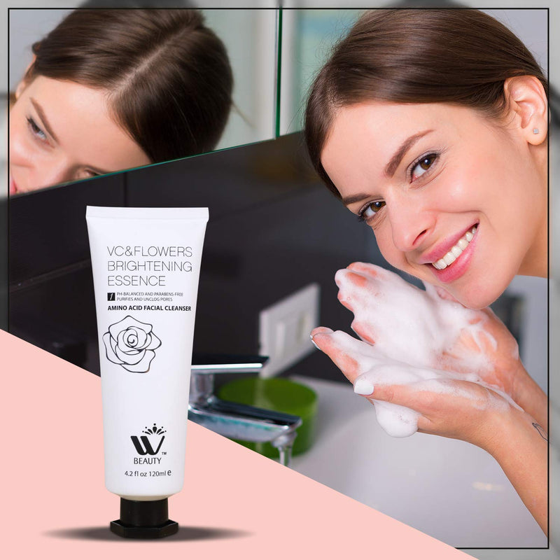 WBM INTERNATIONAL Facial Cleanser With Amino Acid | Perfect Anti-Aging, Skin Brightening And Wrinkle Reducing Acne Daily Face Wash for Oily, Dry & Sensitive Skin With Organic & Natural Ingredients - 4.2 Oz/120 ml WBM Care