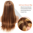 Muokass 4x4 HD Lace Front Wigs Straight Hair Brazilian Virgin Human Hair Lace Closure Wigs For Black Women 150% Density Pre Plucked With Elastic Bands 4/27 Color (24 Inch,