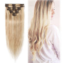 Highlighted Clip in Hair Extensions Ash Blonde & Bleach Blonde 12 Inch Remy Human Hair Skin Weft Clip ins Full Head 8pcs 18 Clips Soft Straight Hair for Women Party 8-24 inch Ombre 55g