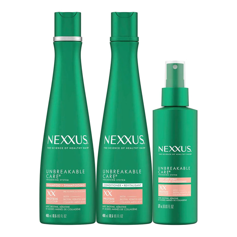 Nexxus Unbreakable Care Shampoo Conditioner and Leave-In Spray 3 Pack For Fine and Thin Hair with Keratin Collagen Biotin 13.5 oz 6 oz Infinity Warehouse