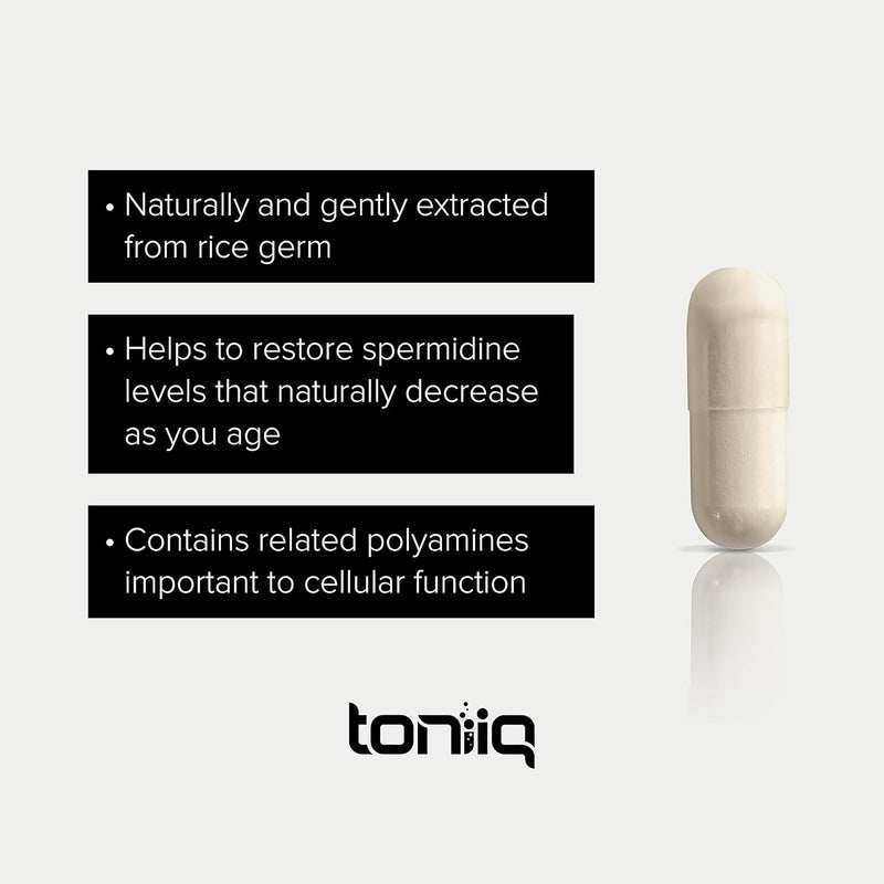 Toniiq Ultra Concentrated 500mg Spermidine Supplements for Men and Women - Non-Synthetic Spermidine Standardized to No Less Than 1% Spermidine - 5mg Spermidine per Serving Rice Germ Extract Infinity Warehouse