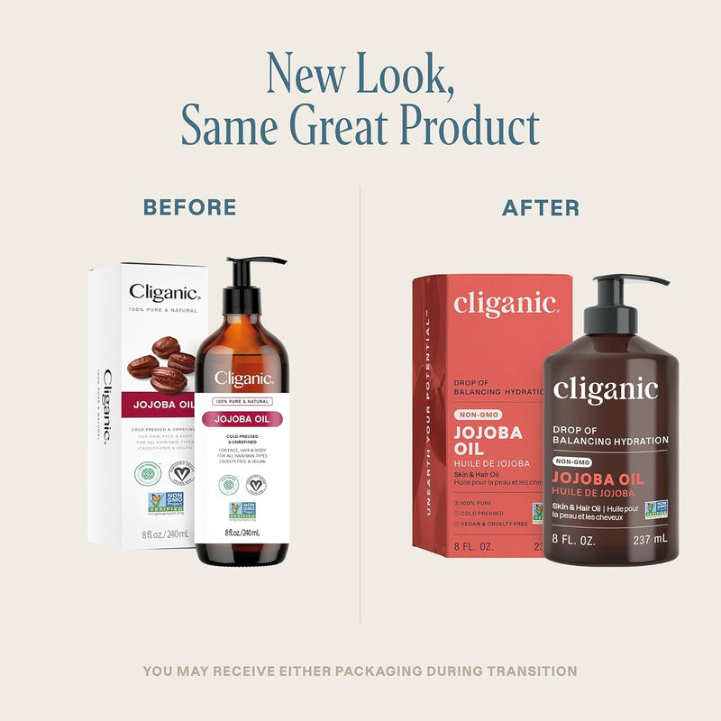Cliganic Non-GMO Jojoba Oil for Skin, Hair & Face (8oz) | 100% Pure, Natural Cold Pressed Unrefined Hexane Free (Packaging May Vary) Infinity Warehouse