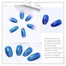 Bodiy Coffin Press on Nails Blue Ombre Long Fake Nails Ballerina Full cover Bling Falses Nails for Women and Girls (Pieces of 24) BODIY