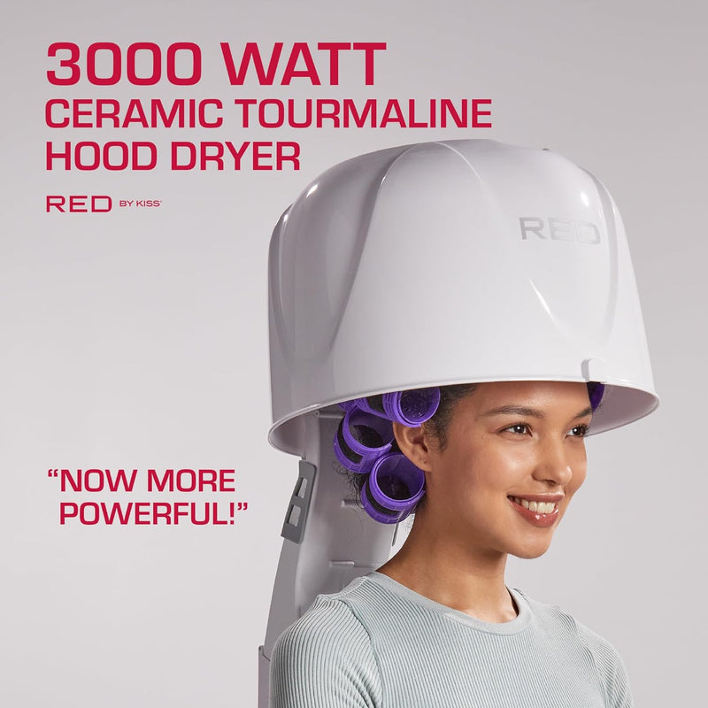 Red by Kiss 3000 Ceramic Tourmaline Professional Hood Dryer, 4 Heat Settings Blow Dryer for Home & Salon, Height Adjustable Convenient Big Hood Size Extra Coverage Infinity Warehouse