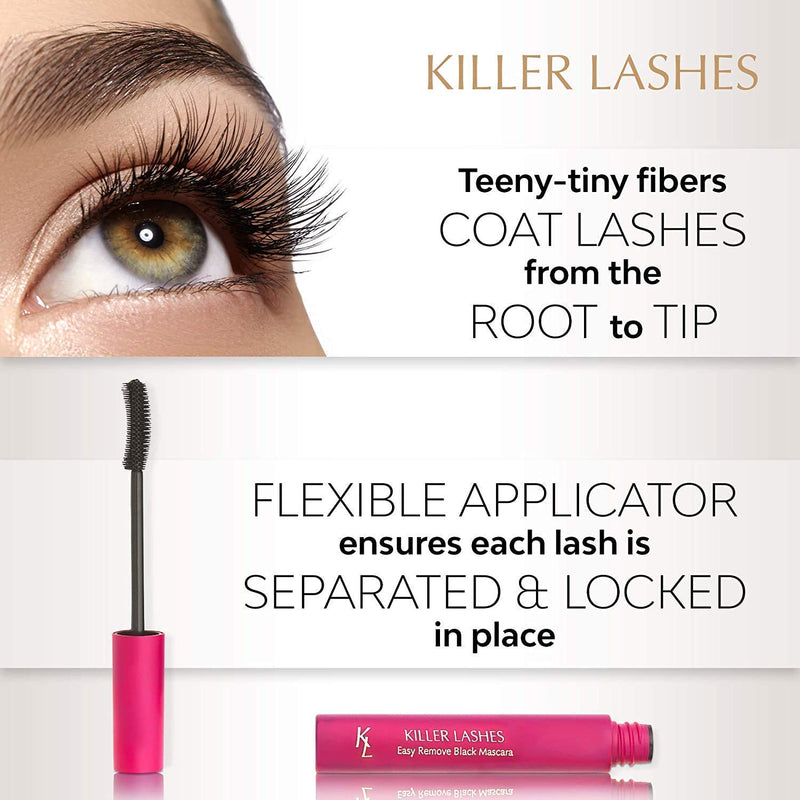 KL Killer Lashes Easy Remove Smudge Free Mascara Black for Fuller and Longer Lashes KL KILLER LASHES