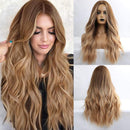BLONDE UNICORN Long Wavy Light Auburn Brown Wig Middle Parting Women's Wigs 24 Inch Wigs for Women Natural Looking Synthetic Wigs BLONDE UNICORN