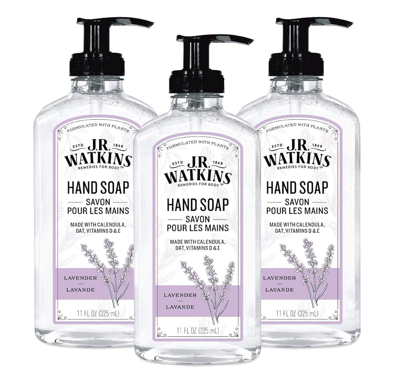 J.R. Watkins Gel Hand Soap For Bathroom or Kitchen, Scented, Cruelty Free, 11 Fl Oz, Lavender, 3 Pack Infinity Warehouse