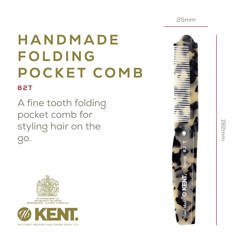 Kent 82T Handmade Folding Pocket Comb for Men, Fine Tooth Hair Comb Straightener for Everyday Grooming Styling Hair, Beard or Mustache, Use Dry or with Balms, Saw Cut Hand Polished, Made in England Infinity Warehouse