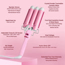32mm Jumbo Hair Waver Iron, 3 Barrel Curling Iron Wand with LCD Temp Display, 1.25 Inch Ceramic Tourmaline Triple Barrels, Dual Voltage Hair Crimper, Pink Aleath