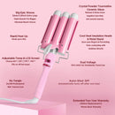 32mm Jumbo Hair Waver Iron, 3 Barrel Curling Iron Wand with LCD Temp Display, 1.25 Inch Ceramic Tourmaline Triple Barrels, Dual Voltage Hair Crimper, Pink Aleath