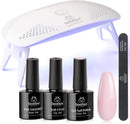 Beetles Nude Pink Gel Nail Polish Kit with UV LED Light and Base Gel Top Coat Starter Kit, Soak Off Popular Nude Pink Gel Polish Set with Nail Lamp Nail File for DIY Home Manicure Gift for Women beetles Gel Polish Store