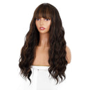 ENTRANCED STYLES Dark Brown Wig with Bangs, Long Wavy Wigs for Women Blonde Highlights Wig Natural Looking Heat Resistant Synthetic Wigs Daily Party Use ENTRANCED STYLES